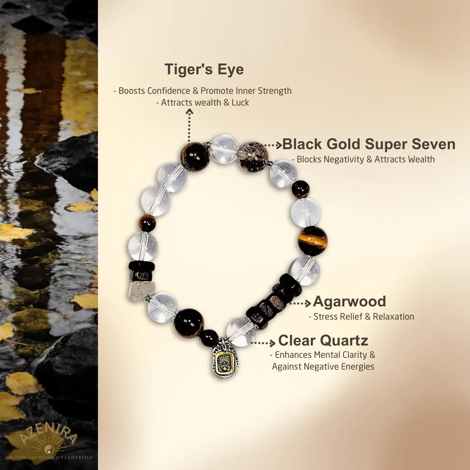 All Crystal Intentions of 10mm Natural White Crystal Bracelet for Clarity & Balance
