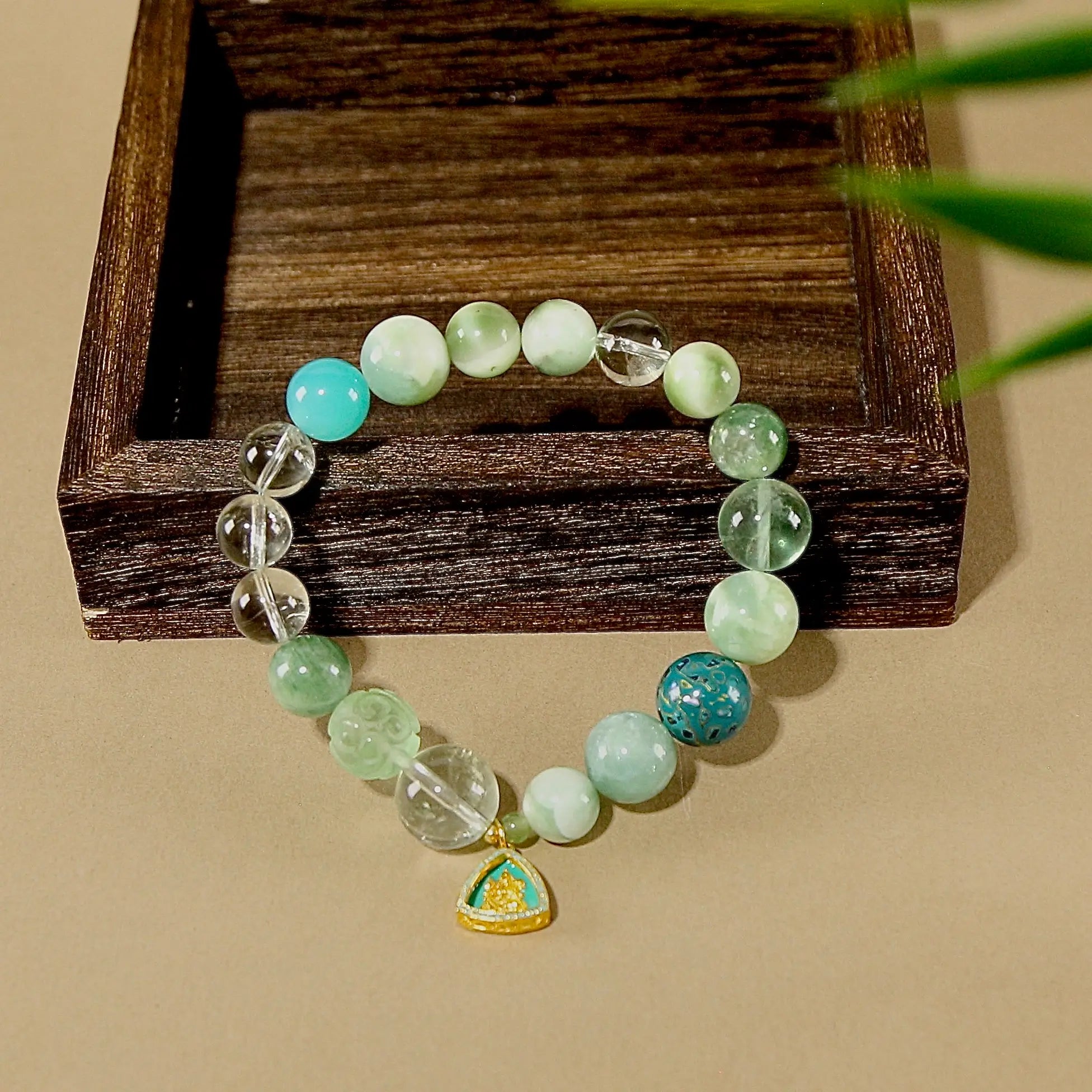 12mm Green Crystal Harmony Bracelet with Green Tara Pendant, Designed for Healing and Healh