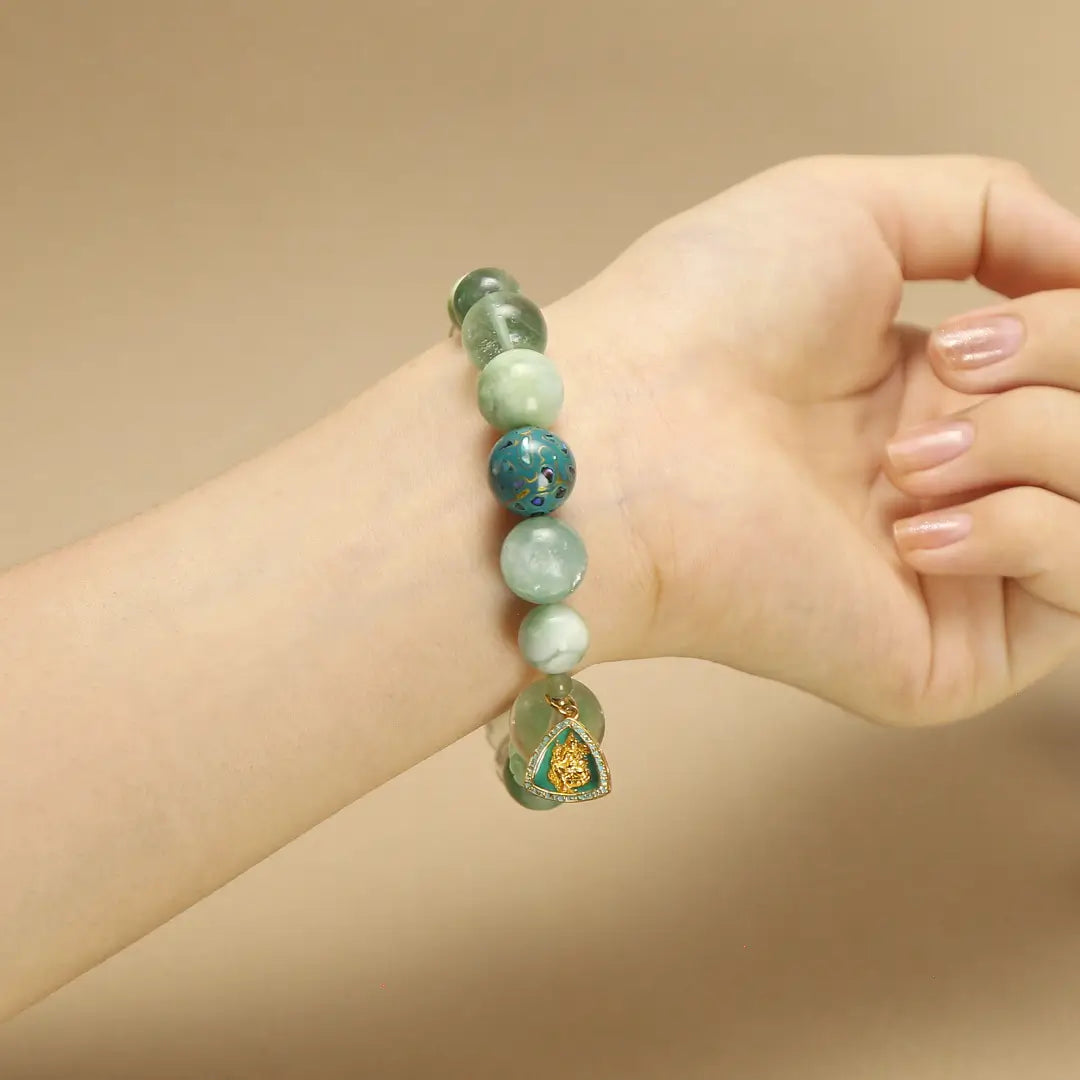 12mm Green Crystal Harmony Bracelet with Green Tara Pendant