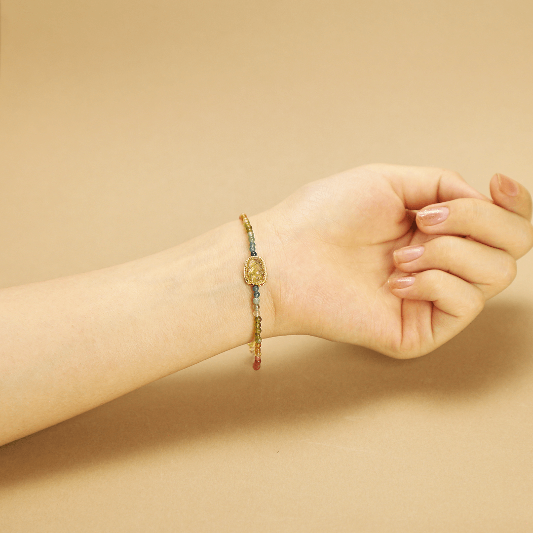 2.8mm Natural Brazilian Tourmaline Bracelet with Nine-Tailed Fox Pendant