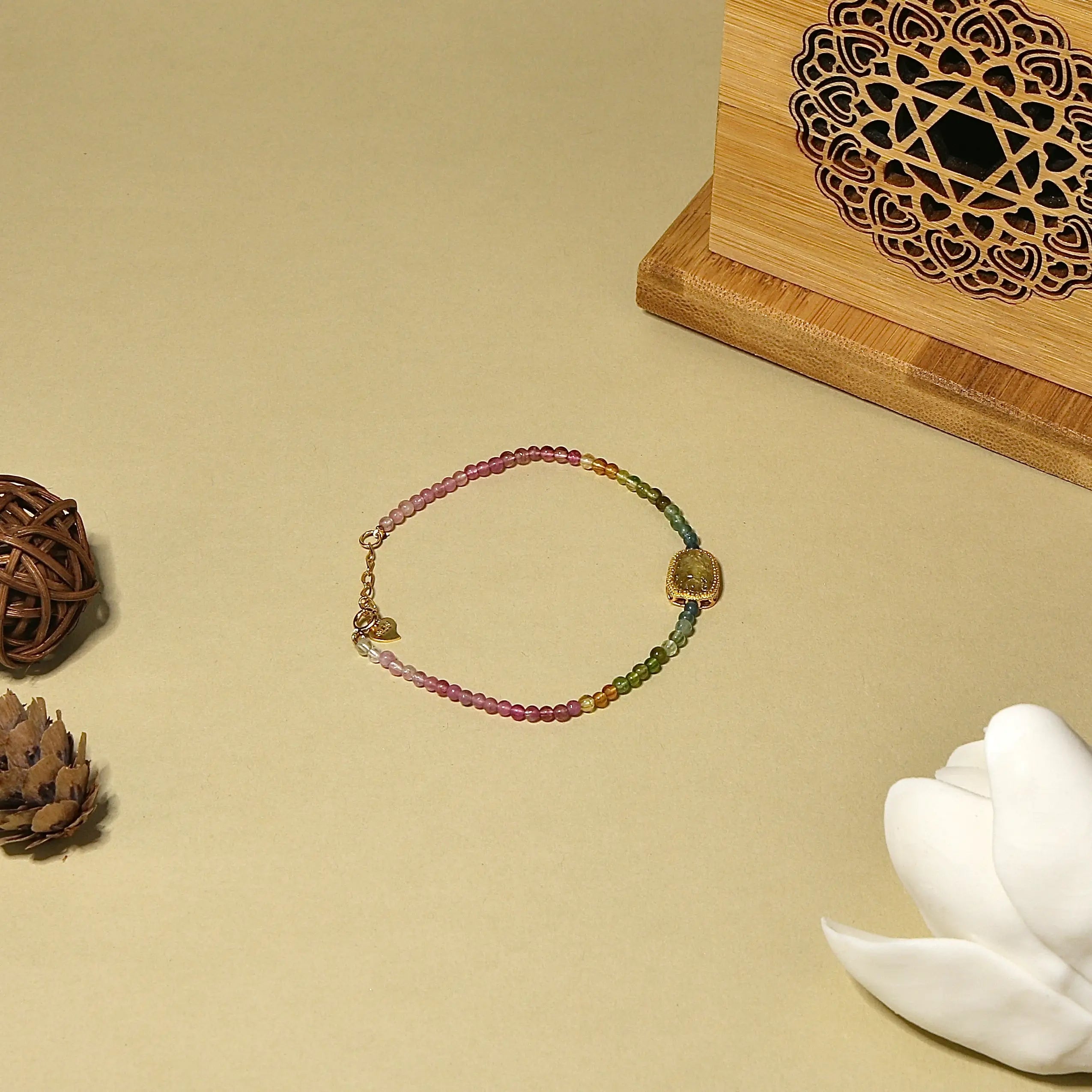 2.8mm Natural Brazilian Tourmaline Bracelet with Nine-Tailed Fox Pendant, Designed for Love and Health