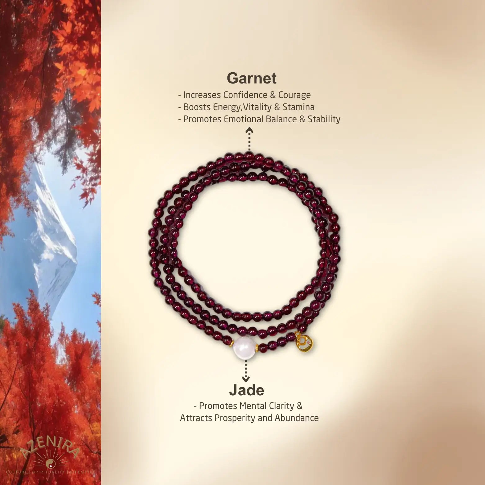 All Crystal Intentions of 4mm Garnet Multi-Wrap Bracelet with Hetian Jade & Golden Ingot