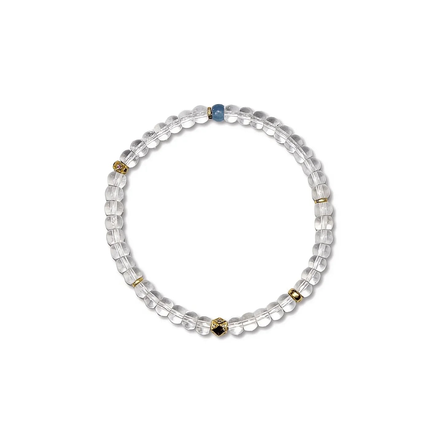 5mm Clear Quartz Bracelet with Aquamarine & Gold-Plated Tibetan Octagonal Beads, Designed for Healing and Protection