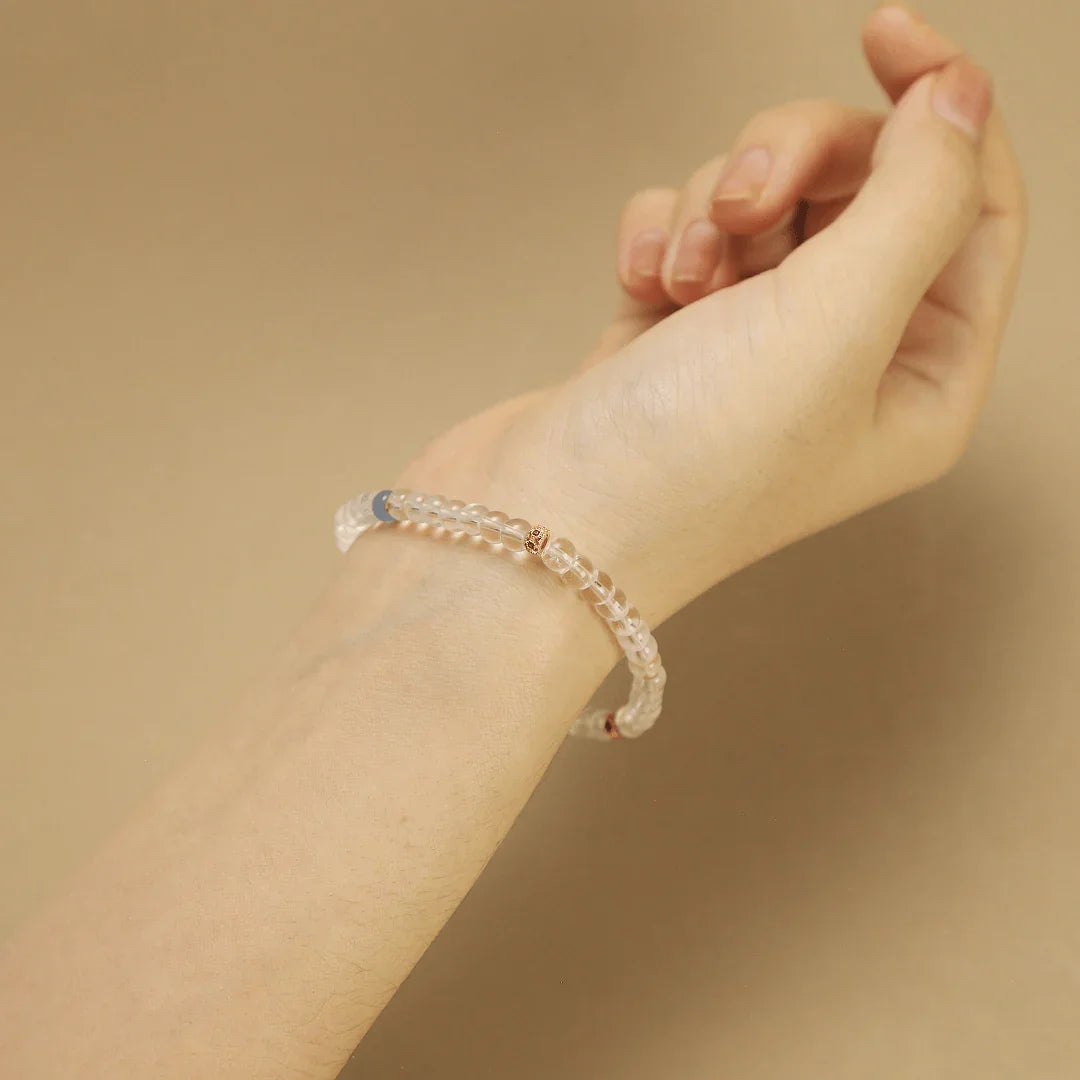 5mm Clear Quartz Bracelet with Aquamarine & Gold-Plated Tibetan Octagonal Beads