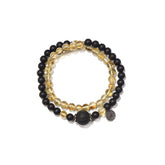 6mm Citrine & Agarwood Double Circle Bracelet with Tourmaline Silver Pendant