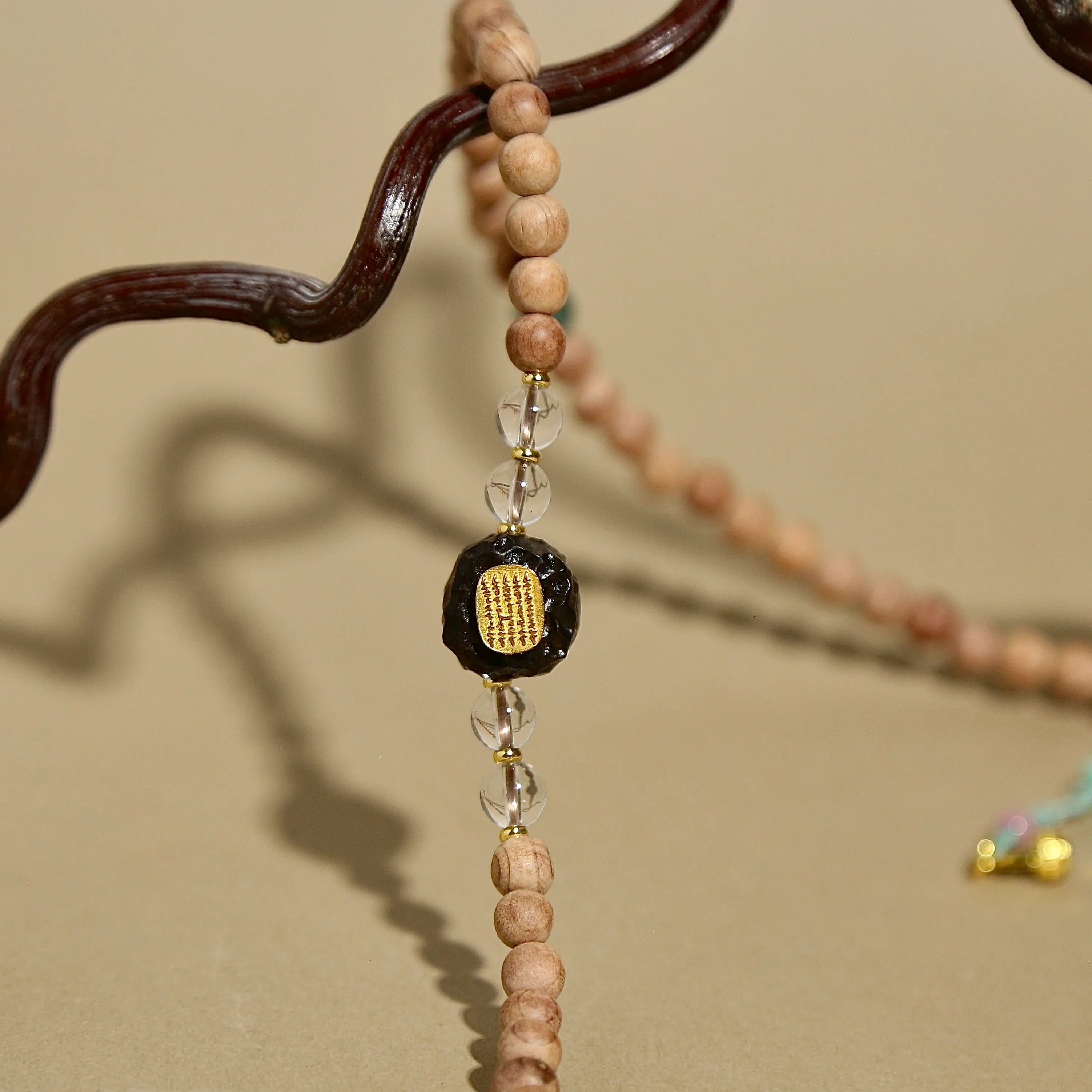 6mm Natural Blood Cypress Beads Bracelet with Sacred Scriptures & Auspicious Charms