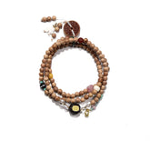 6mm Natural Blood Cypress Beads Bracelet with Sacred Scriptures & Auspicious Charms