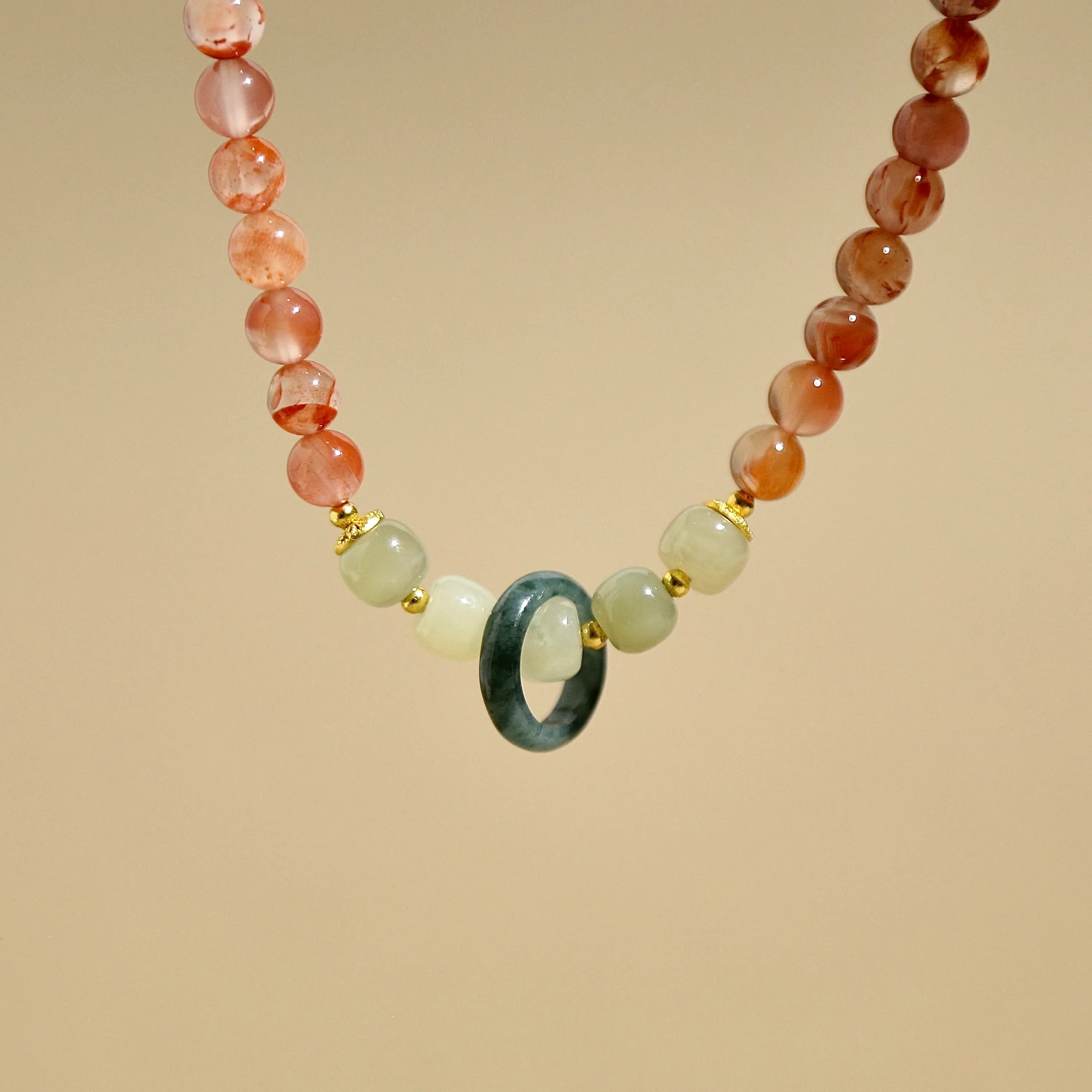 6mm Red Agate Double Wrap Bracelet with Jade & Jadeite Ring