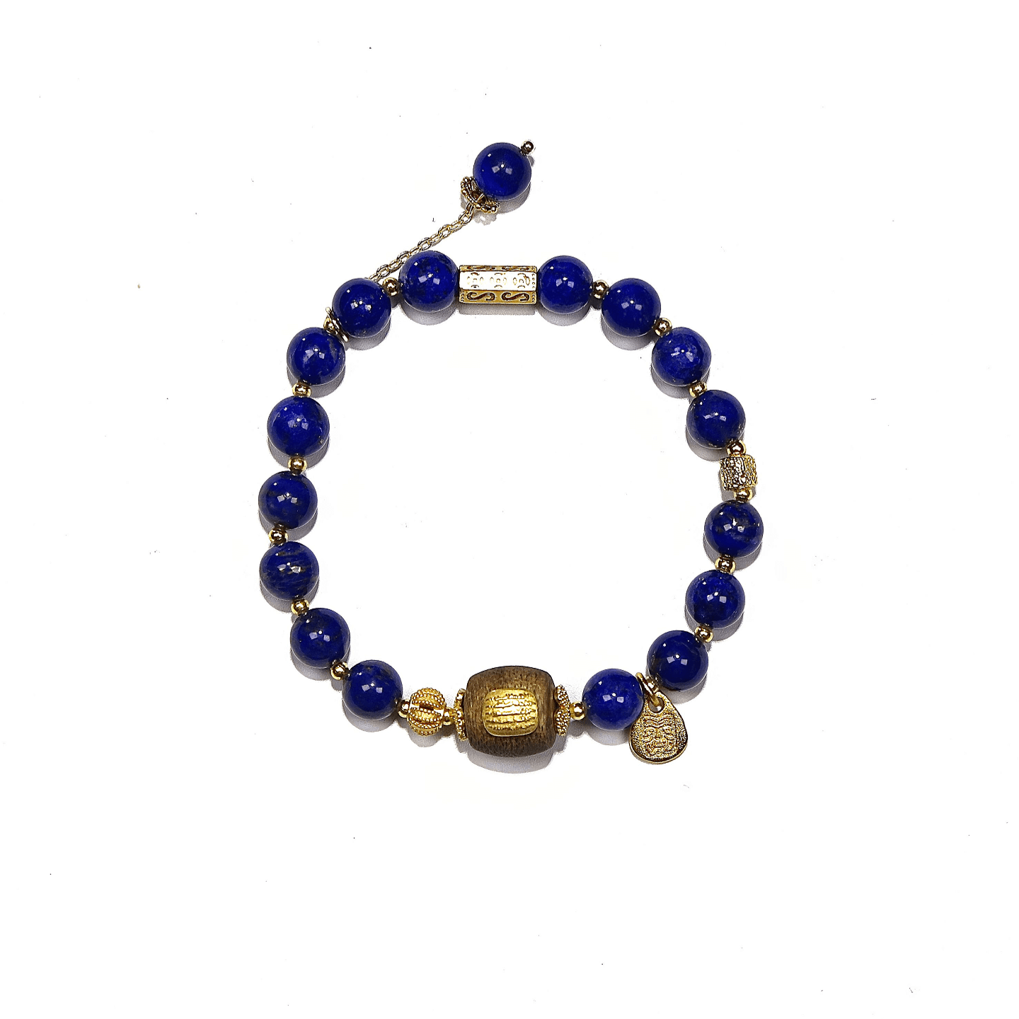 7.5mm Lapis Lazuli Bracelet with Six-Word Mantra Agarwood Bead