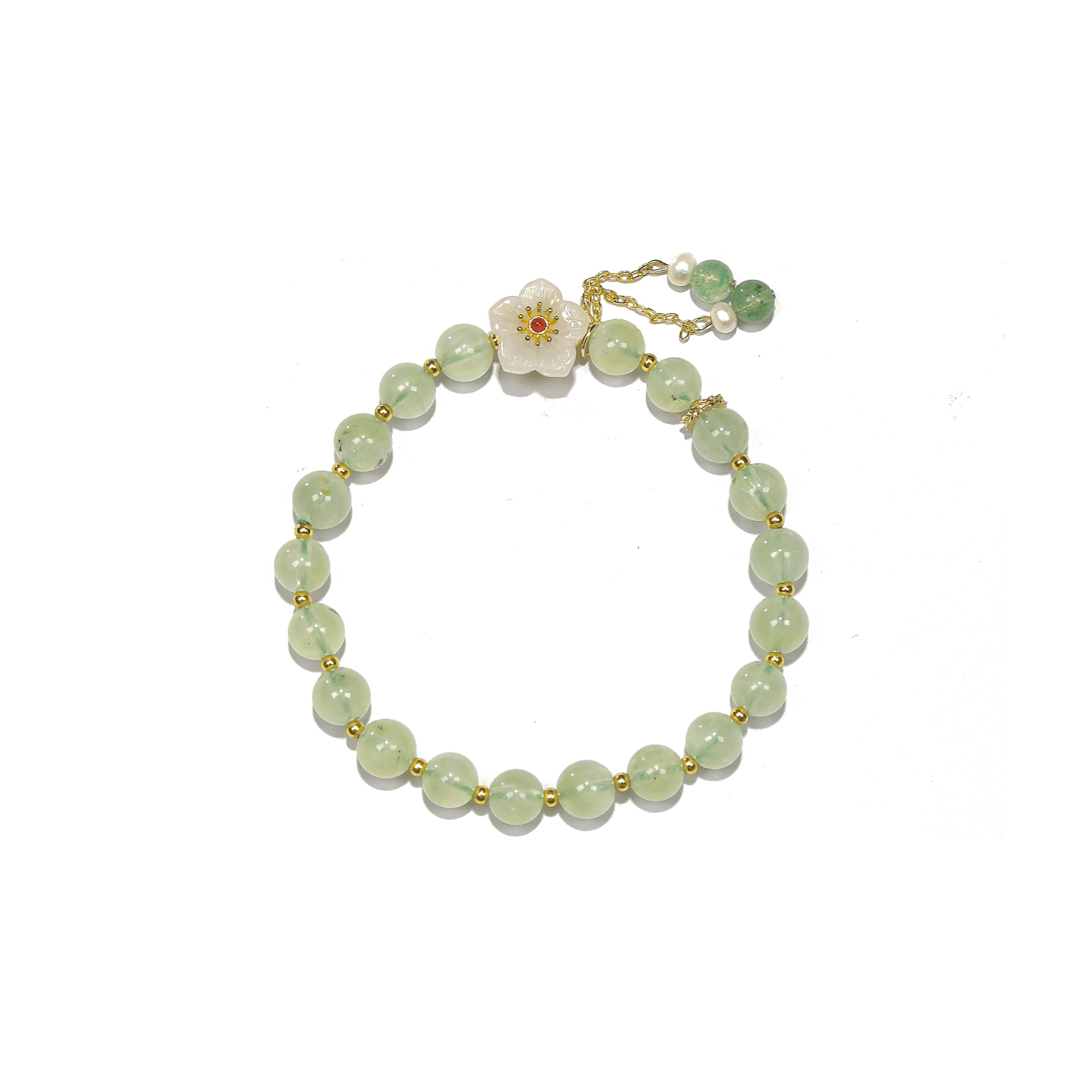 7.5mm Prehnite Healing Bracelet with Sakura Agate