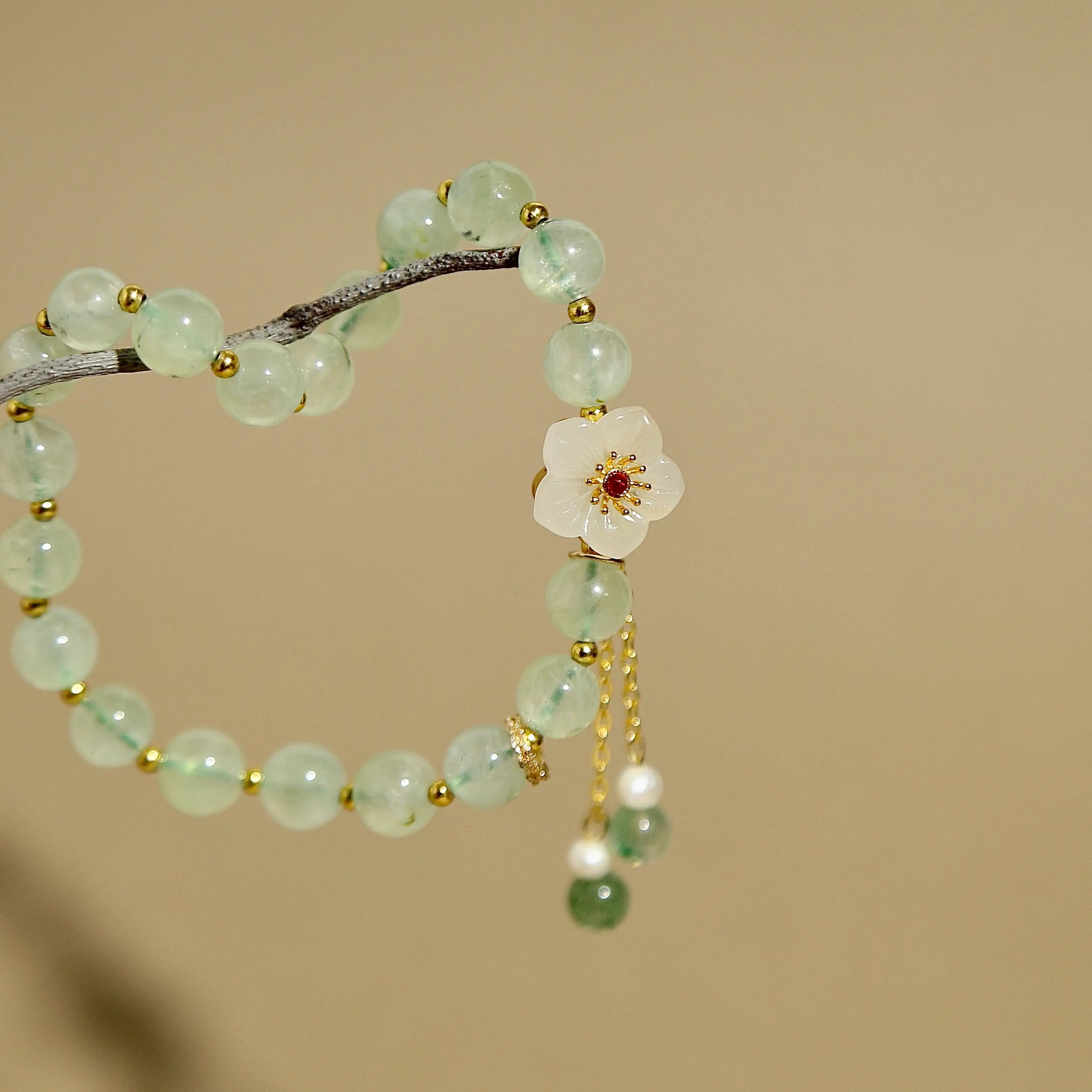 7.5mm Prehnite Healing Bracelet with Sakura Agate