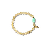 7mm Golden Rutilated Quartz Bracelet with Green Agate Ganesha & Prayer Wheel, front view on white background.