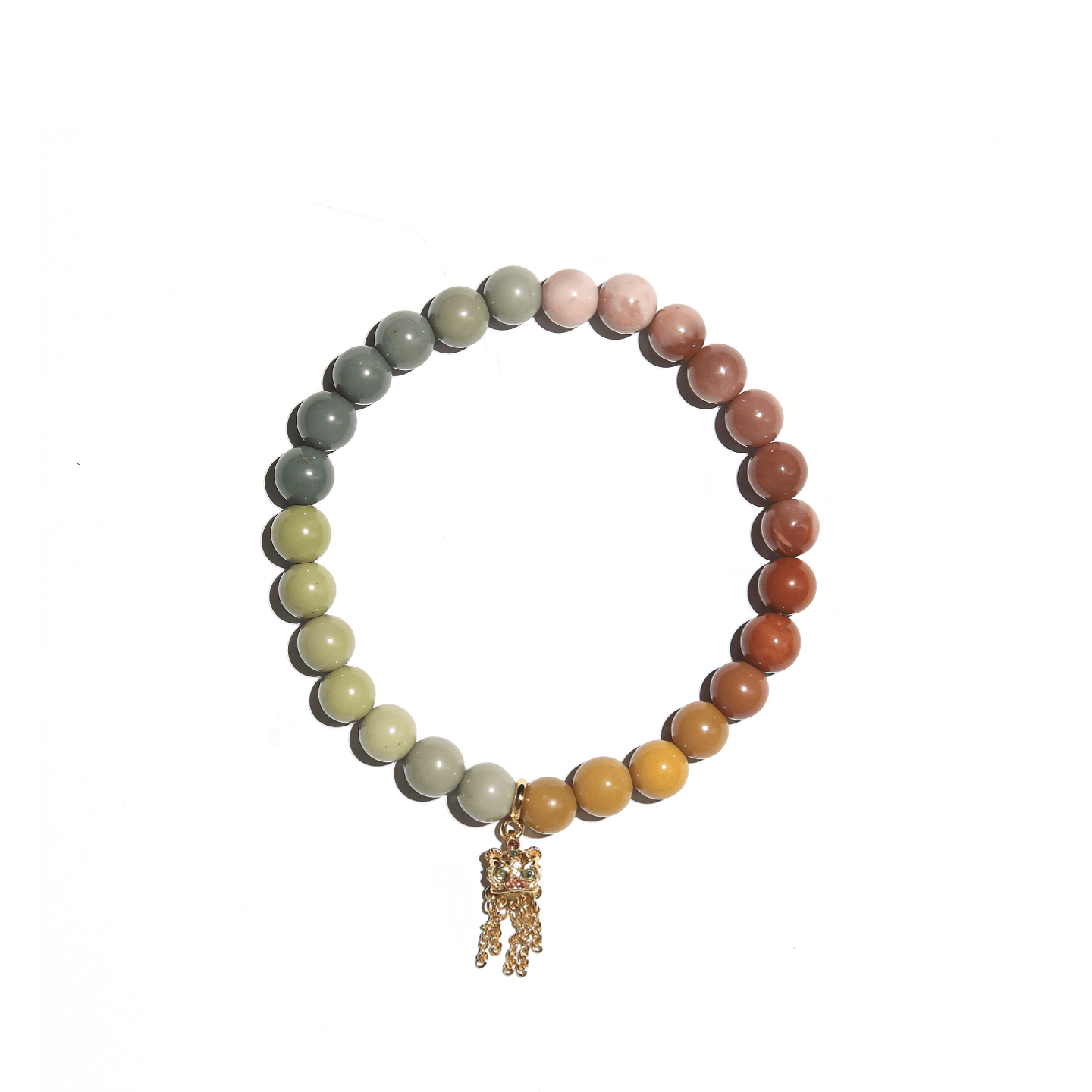 7mm Rainbow Agate Bracelet with Lucky Lion Tassel