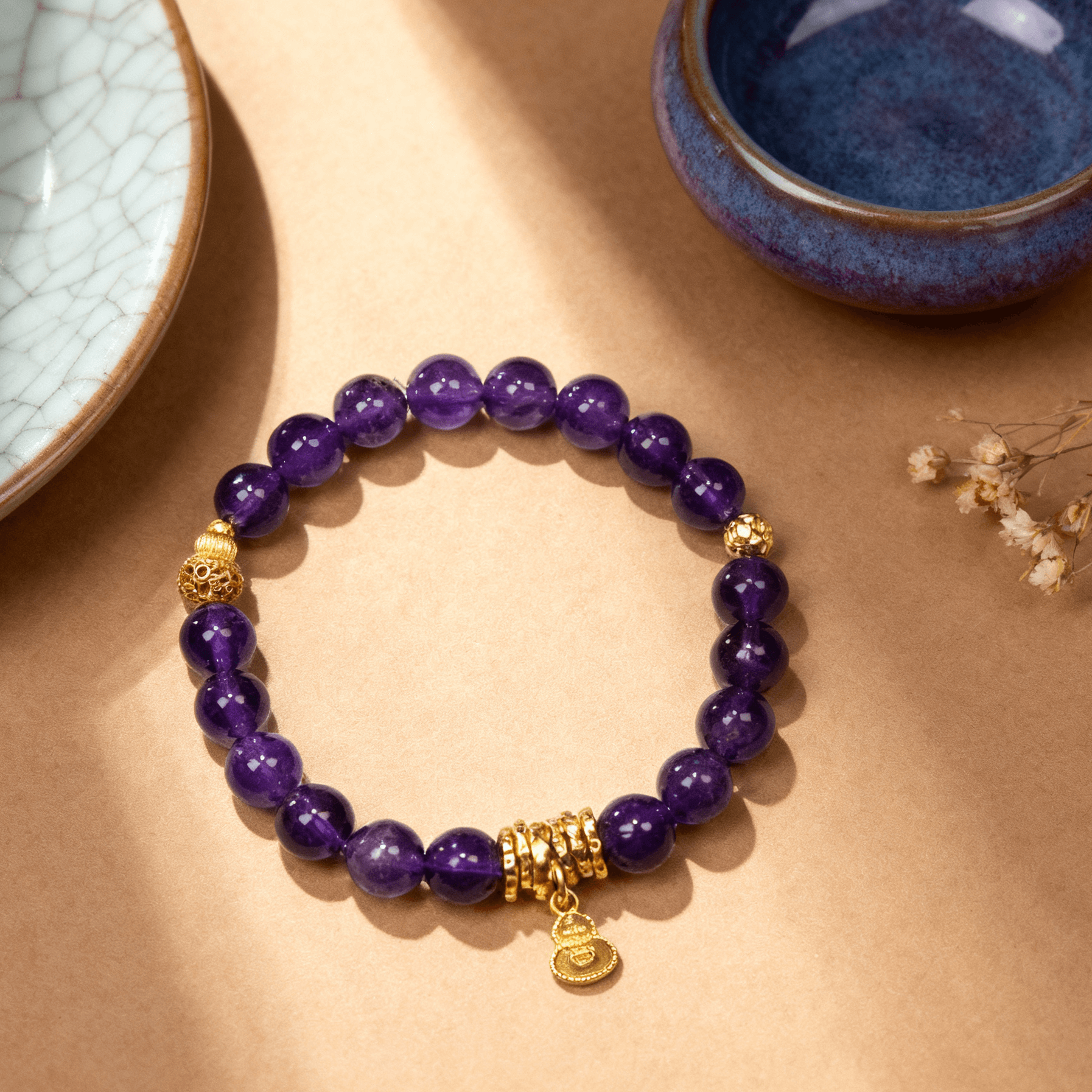 8.5mm Regal Wealth Amethyst Bracelet with Hulu Charms