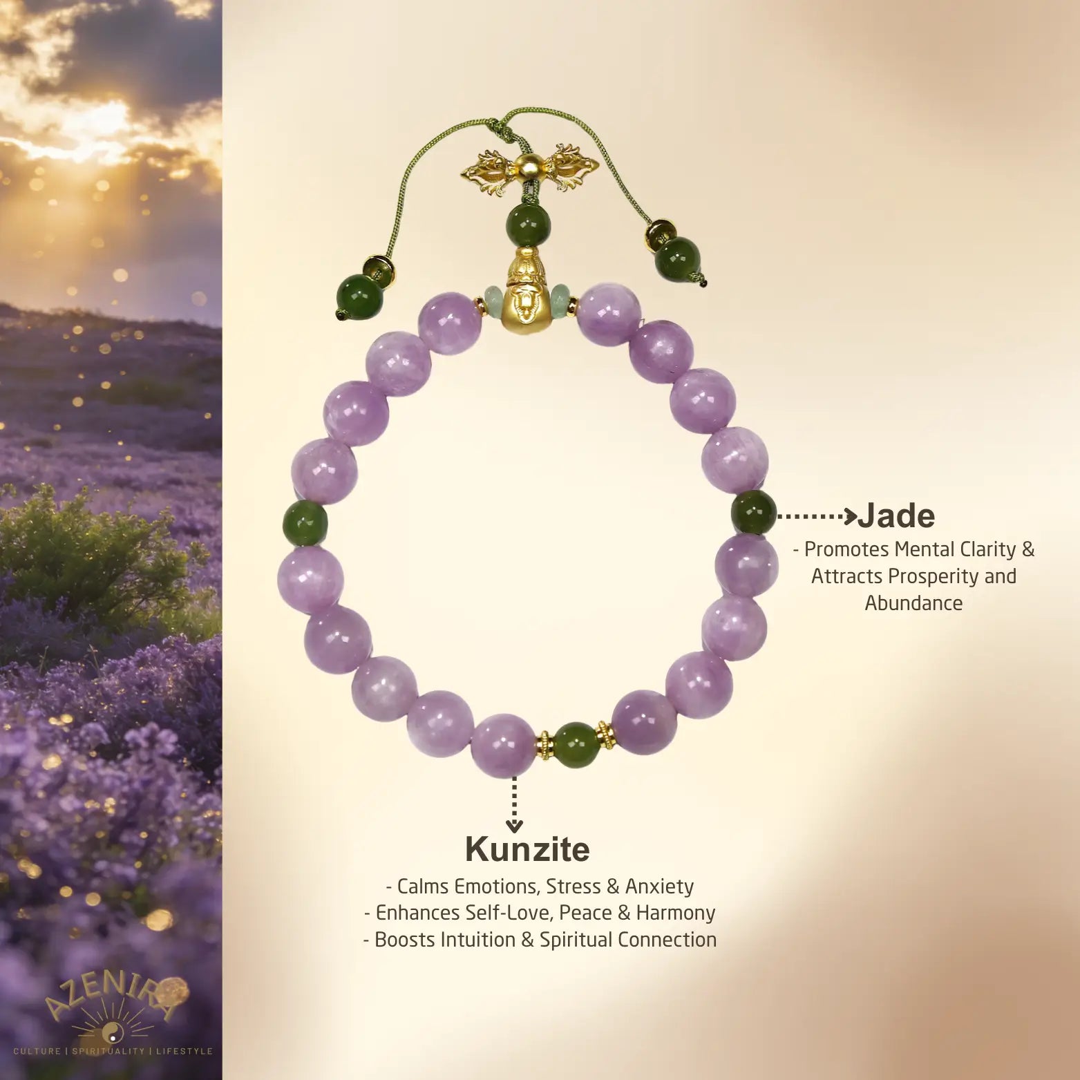 All Crystal Intentions of 8.5mm Lepidolite Bracelet with Nameless Buddha