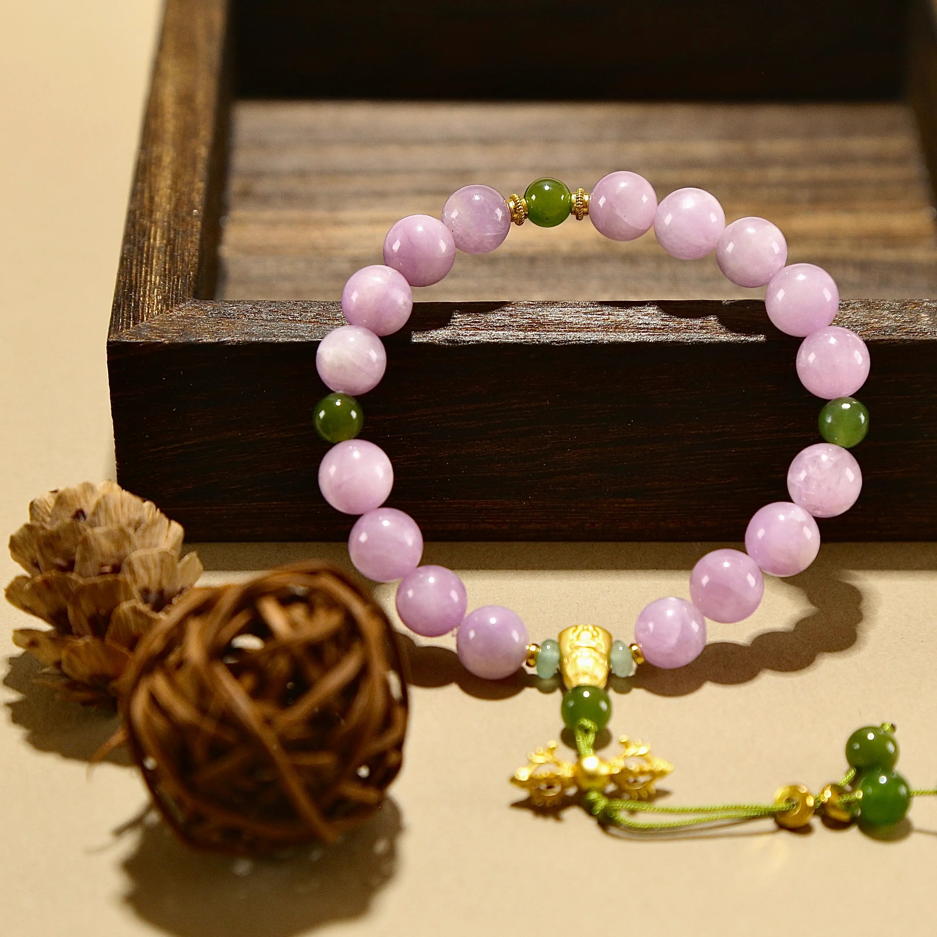 8.5mm Lepidolite Bracelet with Nameless Buddha, Designed for Healing and Love
