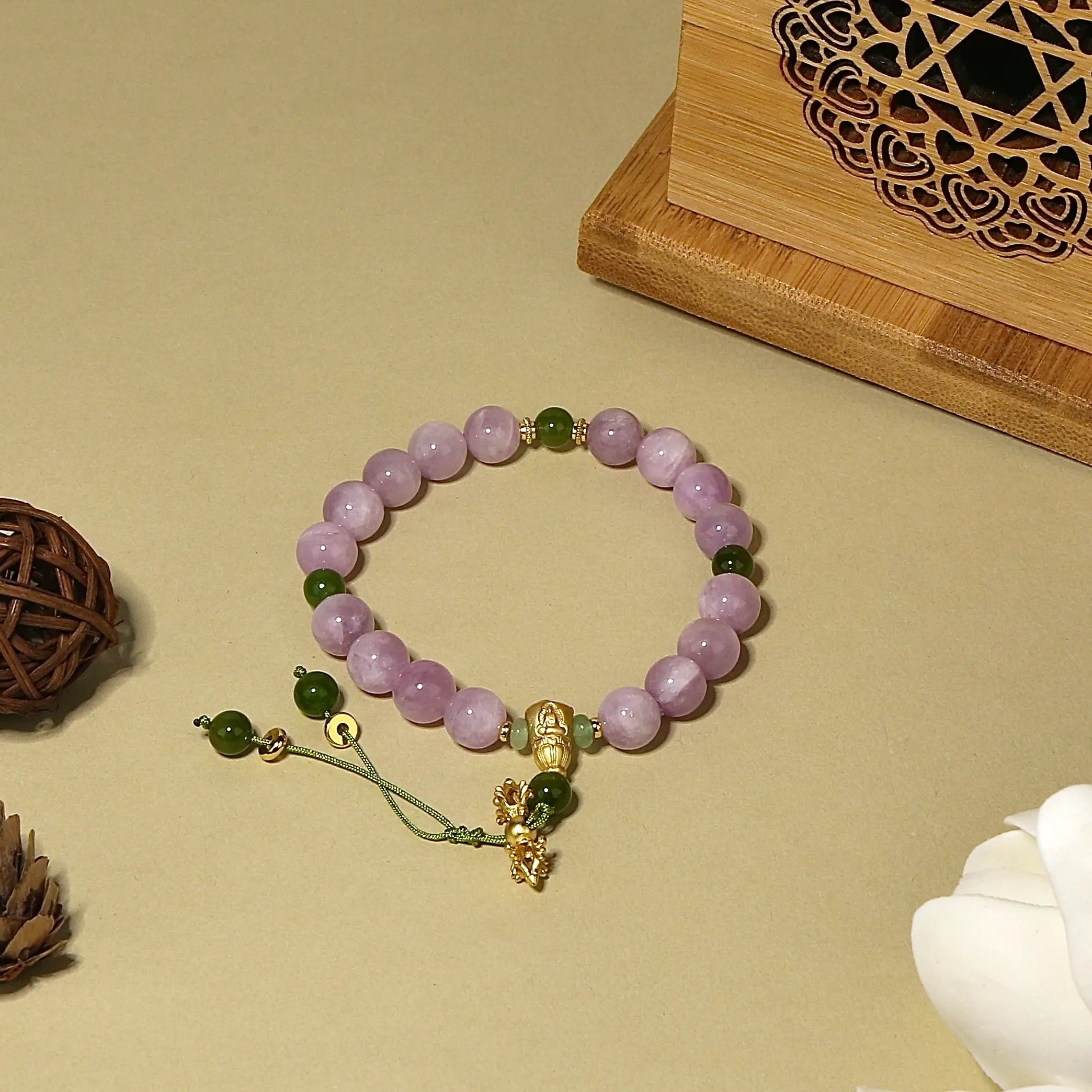 8.5mm Lepidolite Bracelet with Nameless Buddha, Designed for Healing and Love
