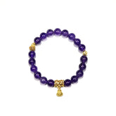 8.5mm Regal Wealth Amethyst Bracelet with Hulu Charms, Designed for Health and Healing