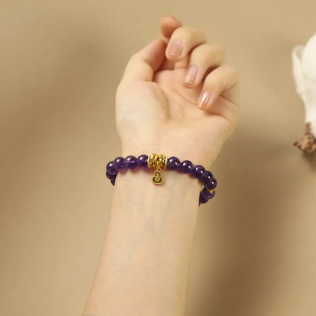 8.5mm Regal Wealth Amethyst Bracelet with Hulu Charms