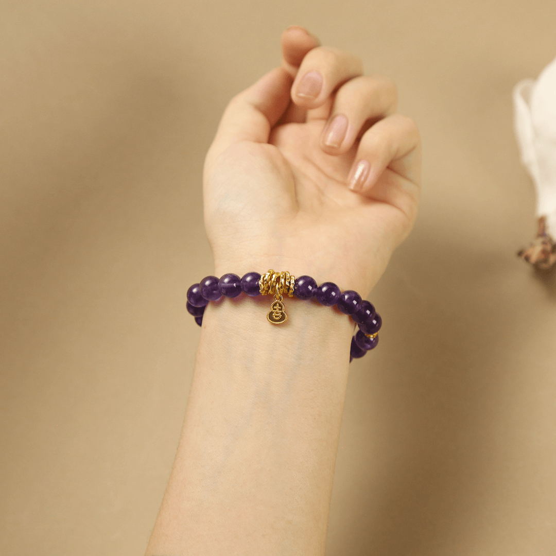 8.5mm Regal Wealth Amethyst Bracelet with Hulu Charms