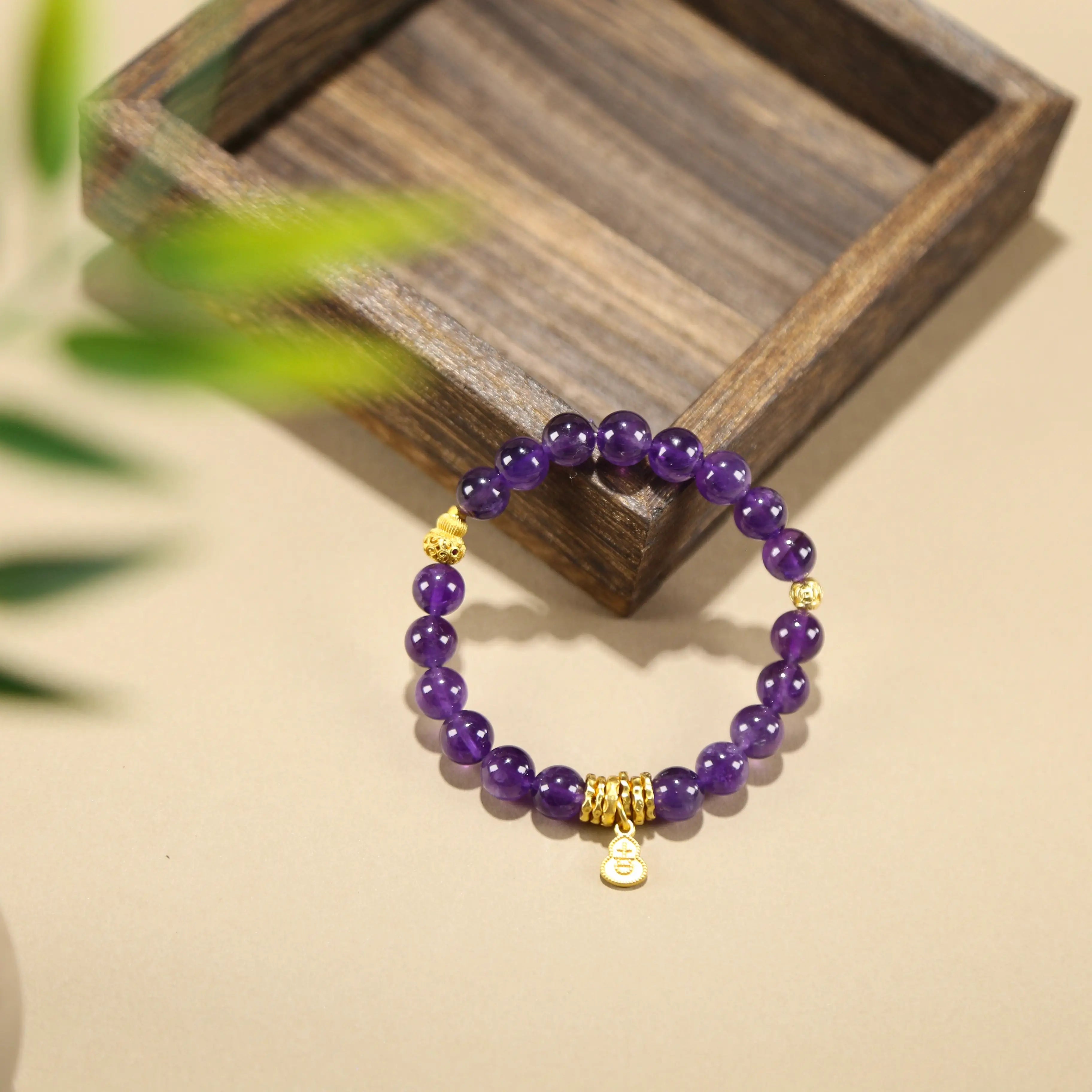 8.5mm Regal Wealth Amethyst Bracelet with Hulu Charms