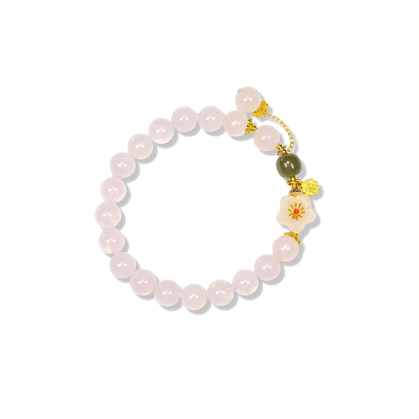 8.7mm Rose Quartz Bracelet with Sakura Carving, Designed for Love and Relationship