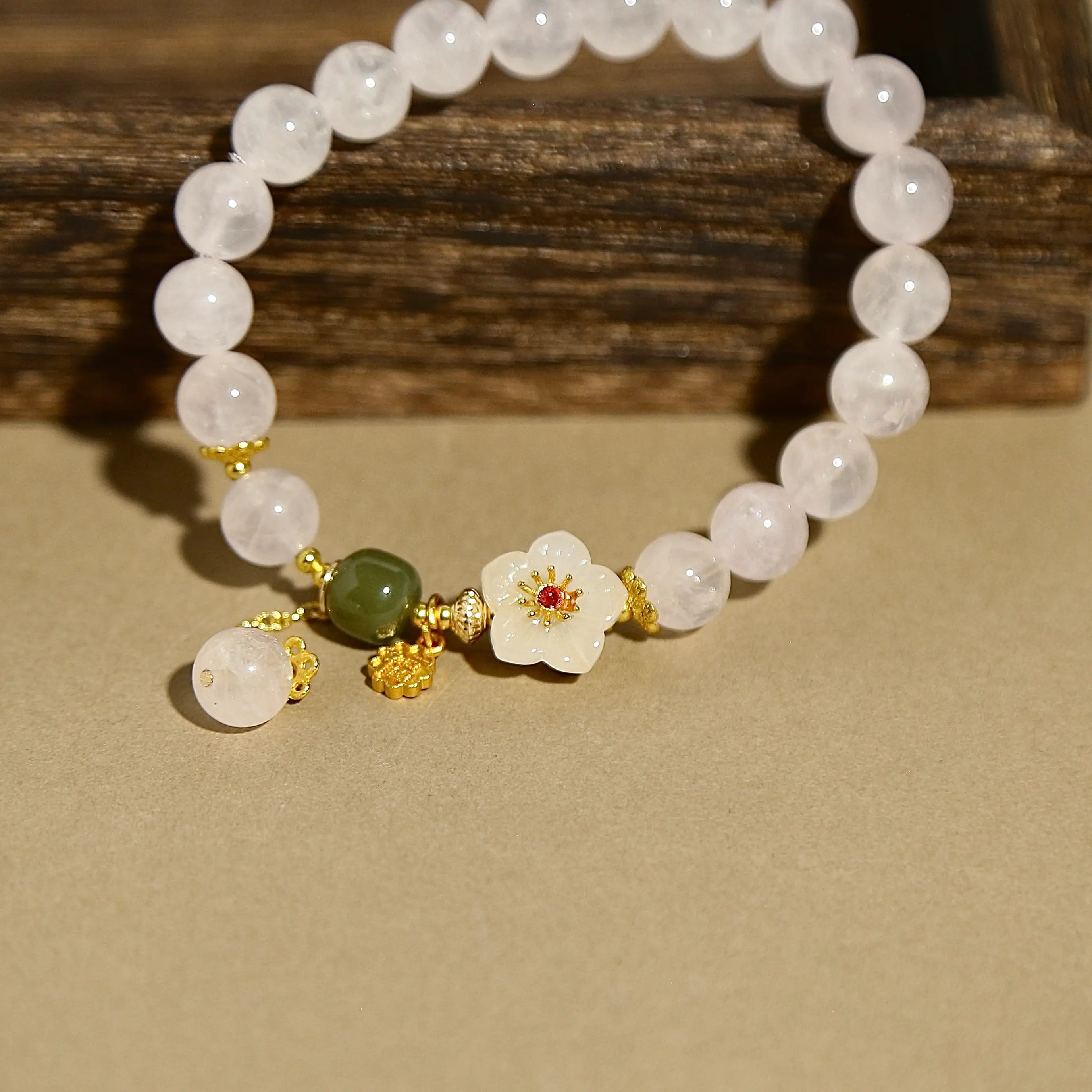8.7mm Rose Quartz Bracelet with Sakura Carving, Designed for Love and Relationship