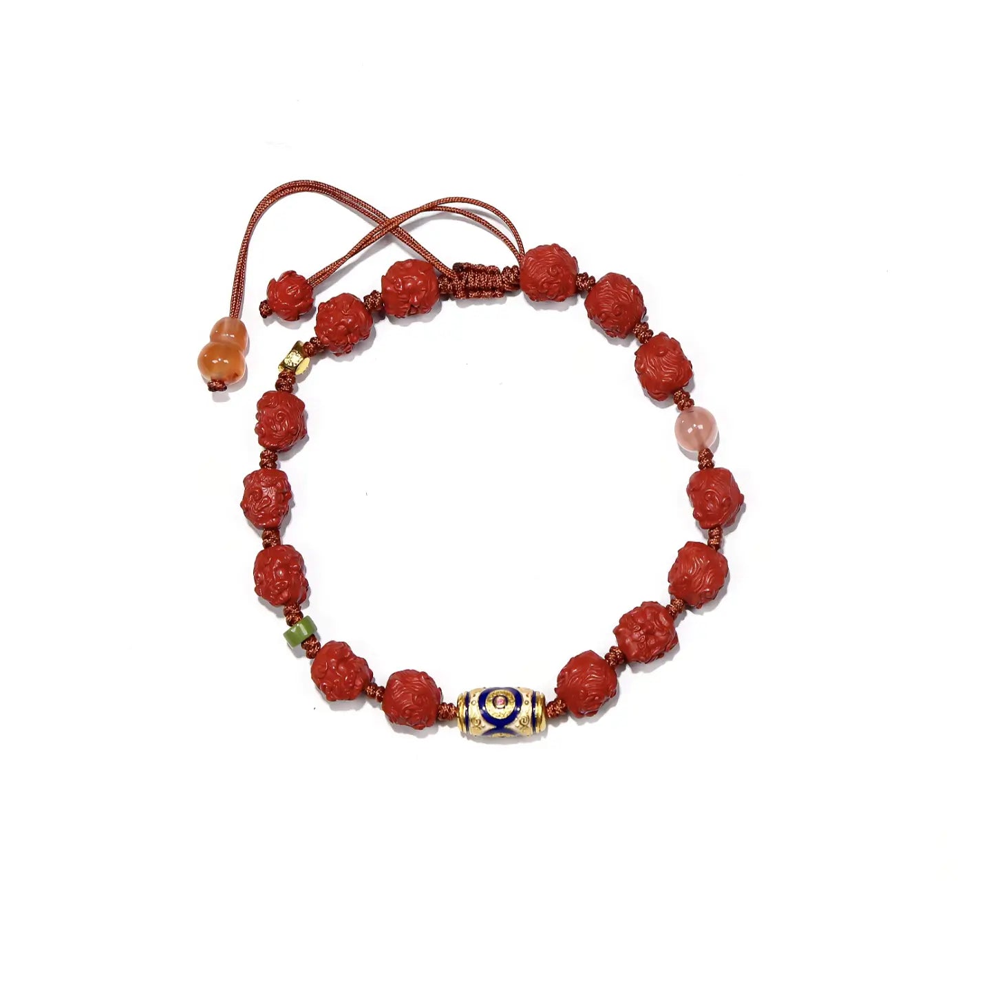 8mm Cinnabar Pixiu Lion Bracelet with Jade & Wealth Charms