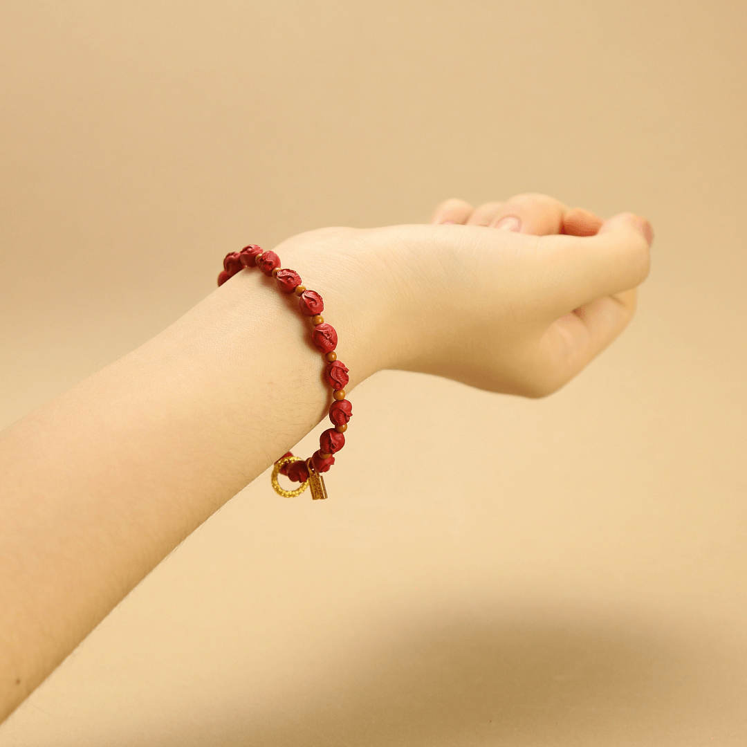 8mm Cinnabar Snake Talisman Bracelet with Amber & Ancient Coin