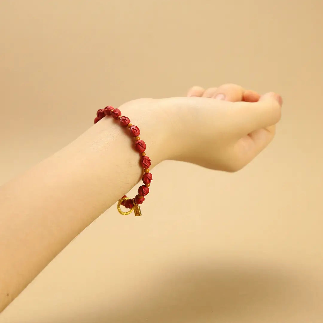 8mm Cinnabar Snake Talisman Bracelet with Amber & Ancient Coin