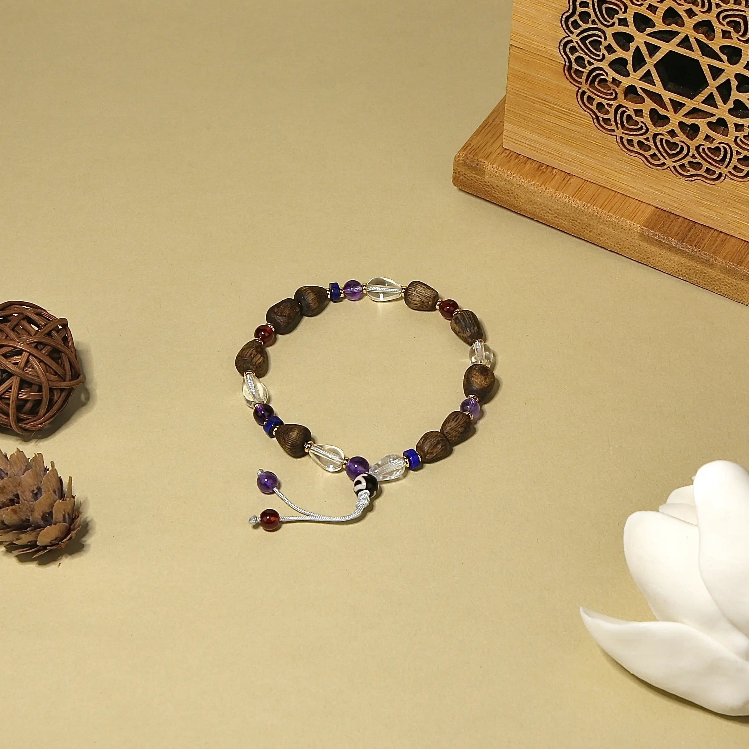8mm Premium Kyara Agarwood Bracelet with Gemstones