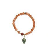 8mm Red Agate Bracelet with Green Jade Leaf Pendant, Designed for Love and Relationship