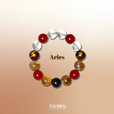 Aries Zodiac Crystal Bracelet with Red Carnelian, Tiger's Eye and Citrine Phantom Quartz.