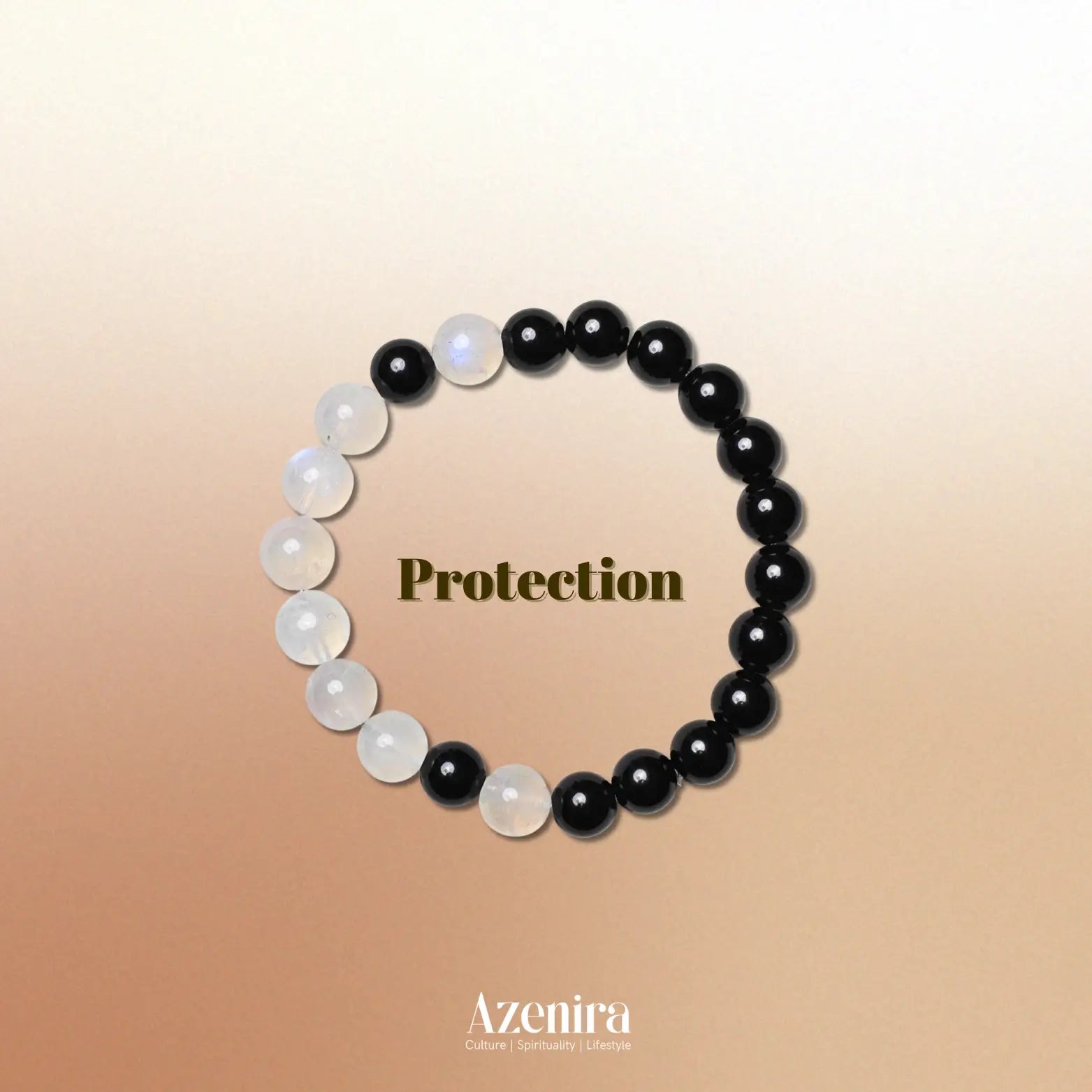 No Way Moonstone and Obsidian dual energy crystal bracelet featuring natural black obsidian and moonstone beads in a handcrafted gemstone design