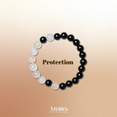 No Way Moonstone and Obsidian dual energy crystal bracelet featuring natural black obsidian and moonstone beads in a handcrafted gemstone design