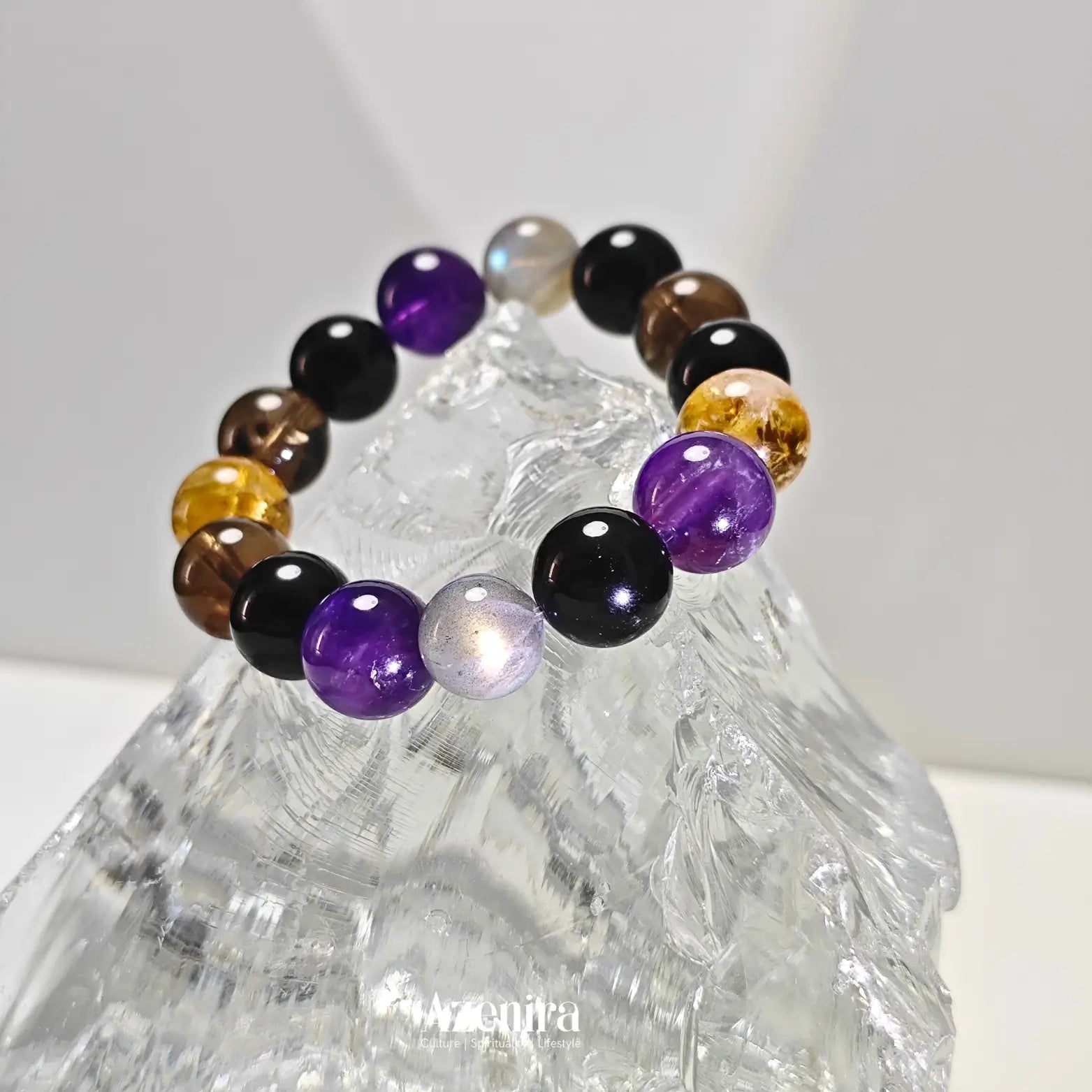Scorpio Zodiac Bracelet with Obsidian, Labradorite, Amethyst and Citrine Phantom Quartz,Designed for Healing and Meditation,Fine Gifts.
