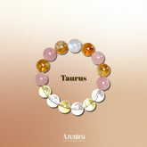 Taurus Zodiac Crystal Bracelet with Rose Quartz, Moonstone, Citrine and Citrine Phantom Quartz.