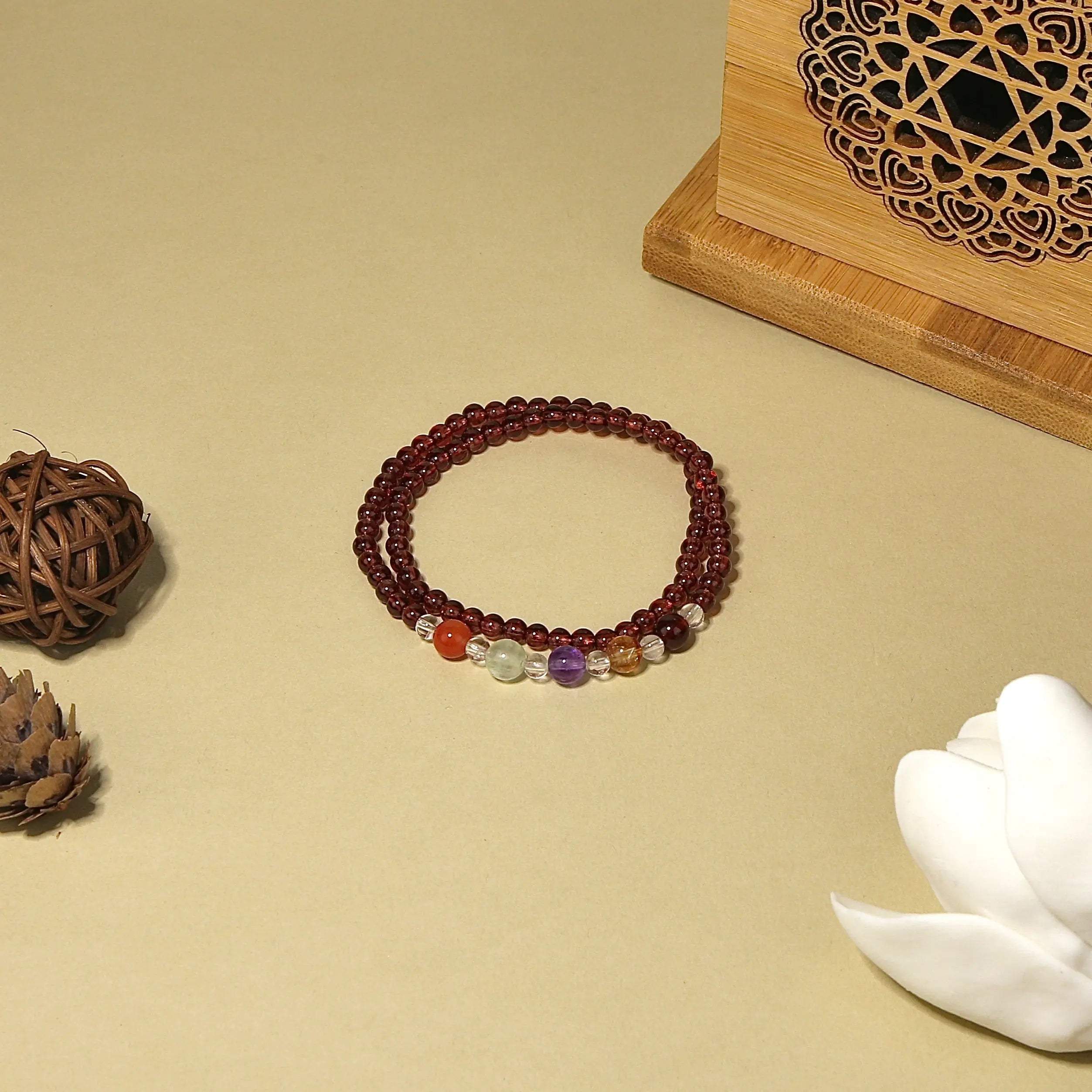4mm Garnet Double Wrap Bracelet with Multicolor Gemstones
