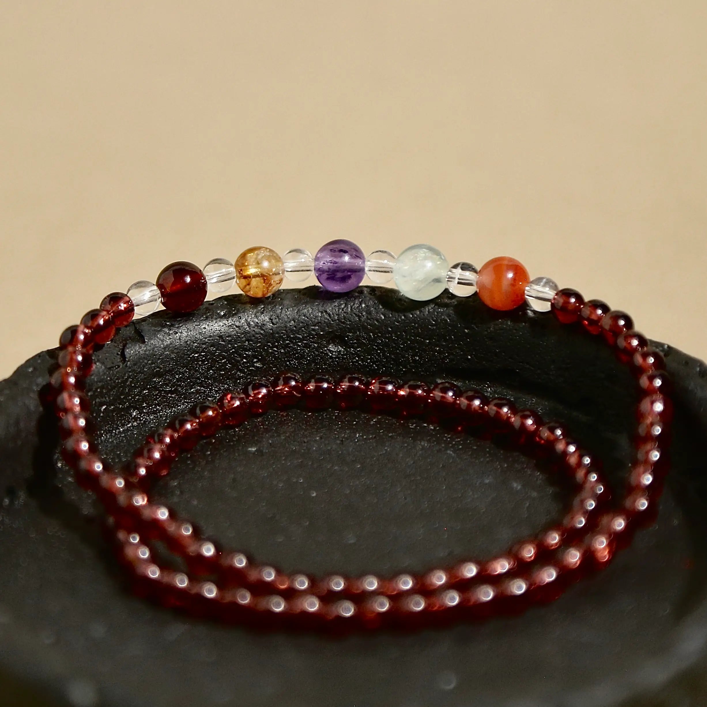 4mm Garnet Double Wrap Bracelet with Multicolor Gemstones