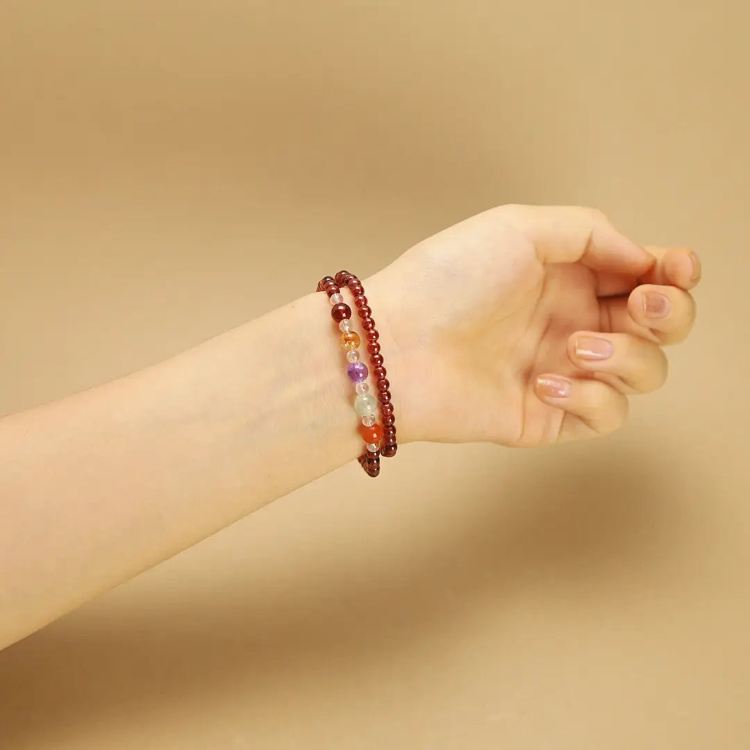 4mm Garnet Double Wrap Bracelet with Multicolor Gemstones