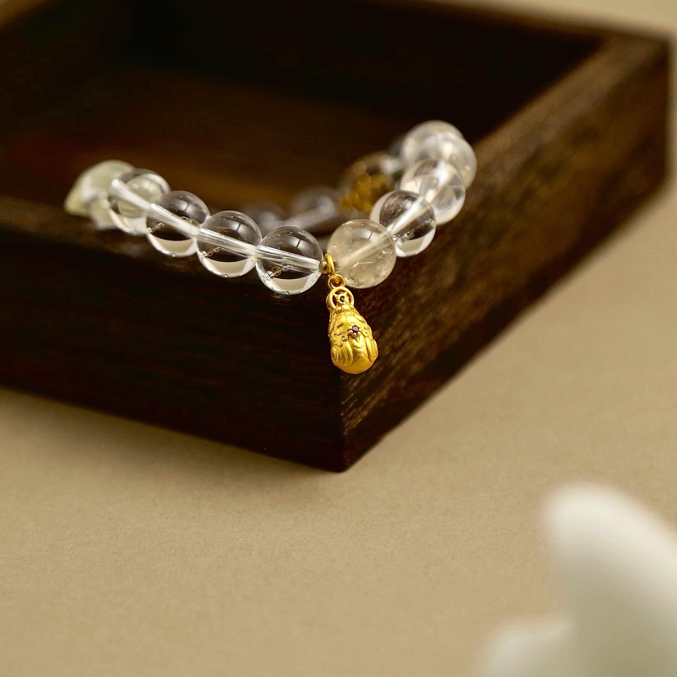 10mm Clear Quartz Bracelet with Citrine Pixiu Carving