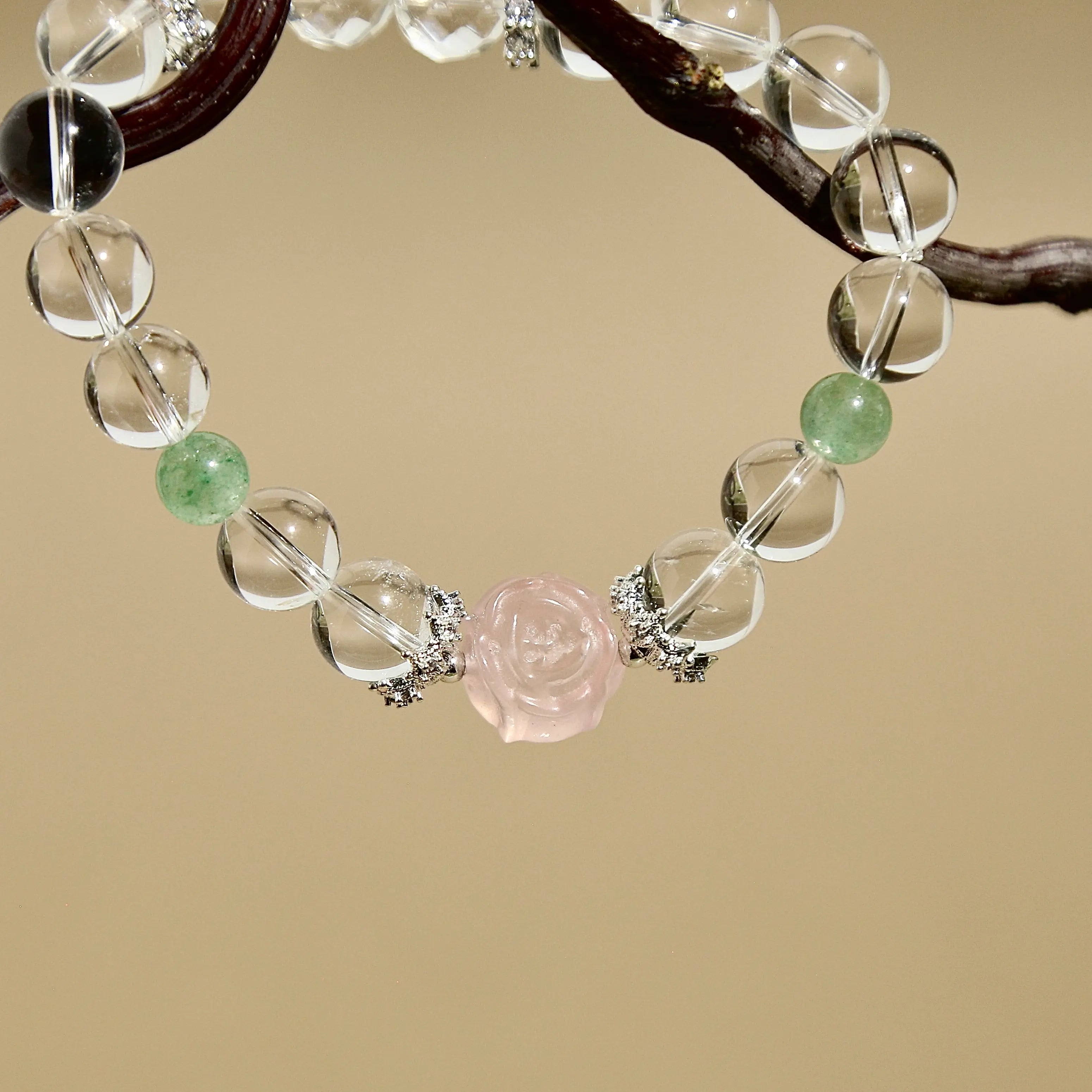 10mm Clear Quartz Rose Harmony and Love Bracelet