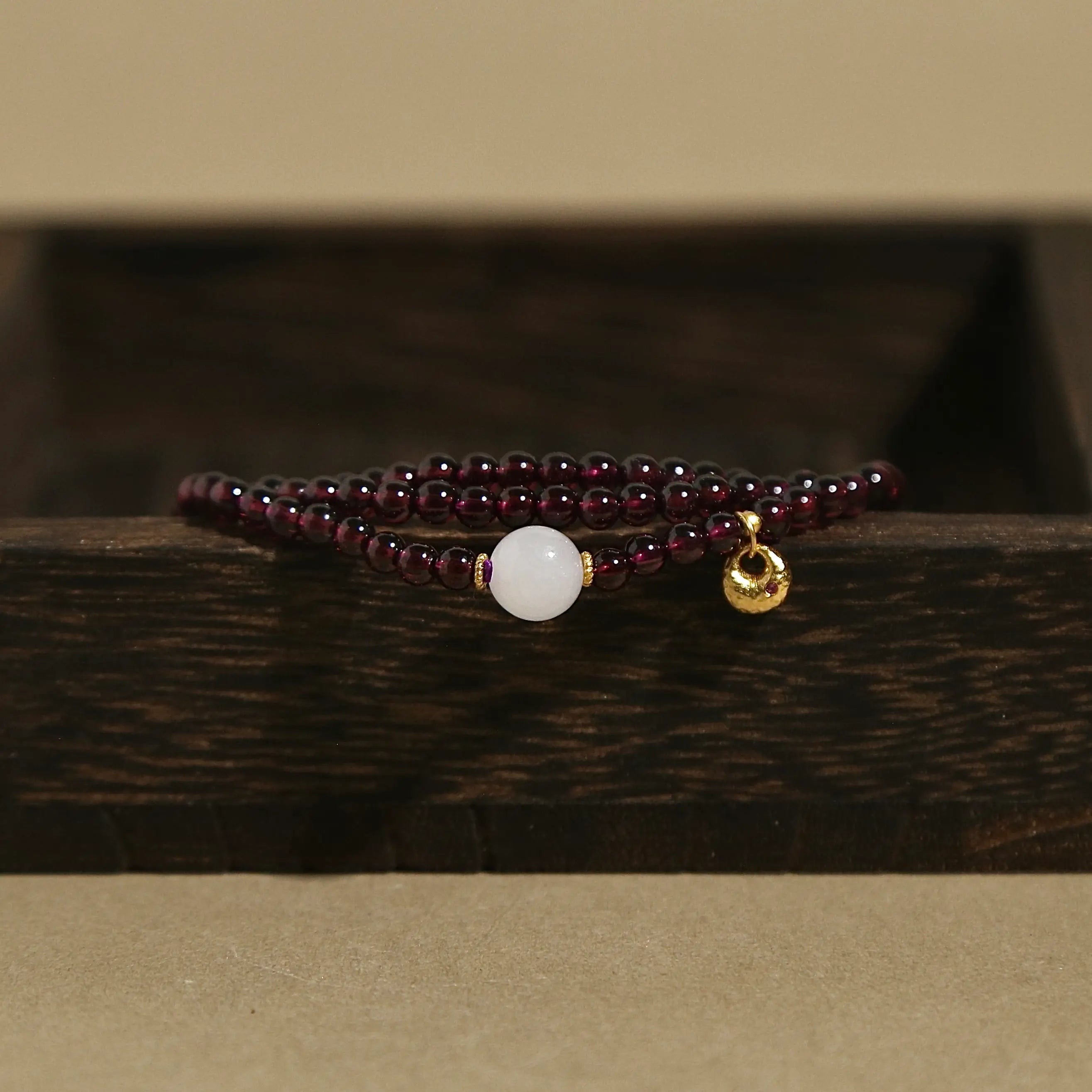 4mm Garnet Multi-Wrap Bracelet with Hetian Jade & Golden Ingot