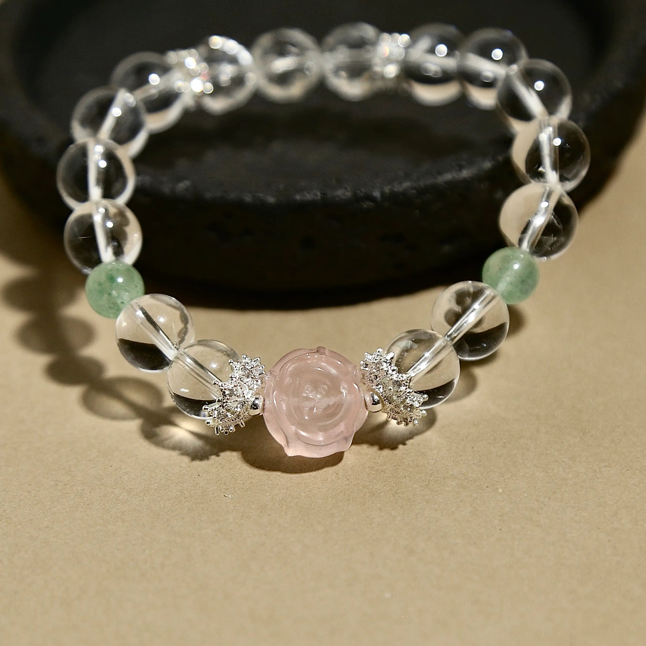 10mm Clear Quartz Rose Harmony and Love Bracelet