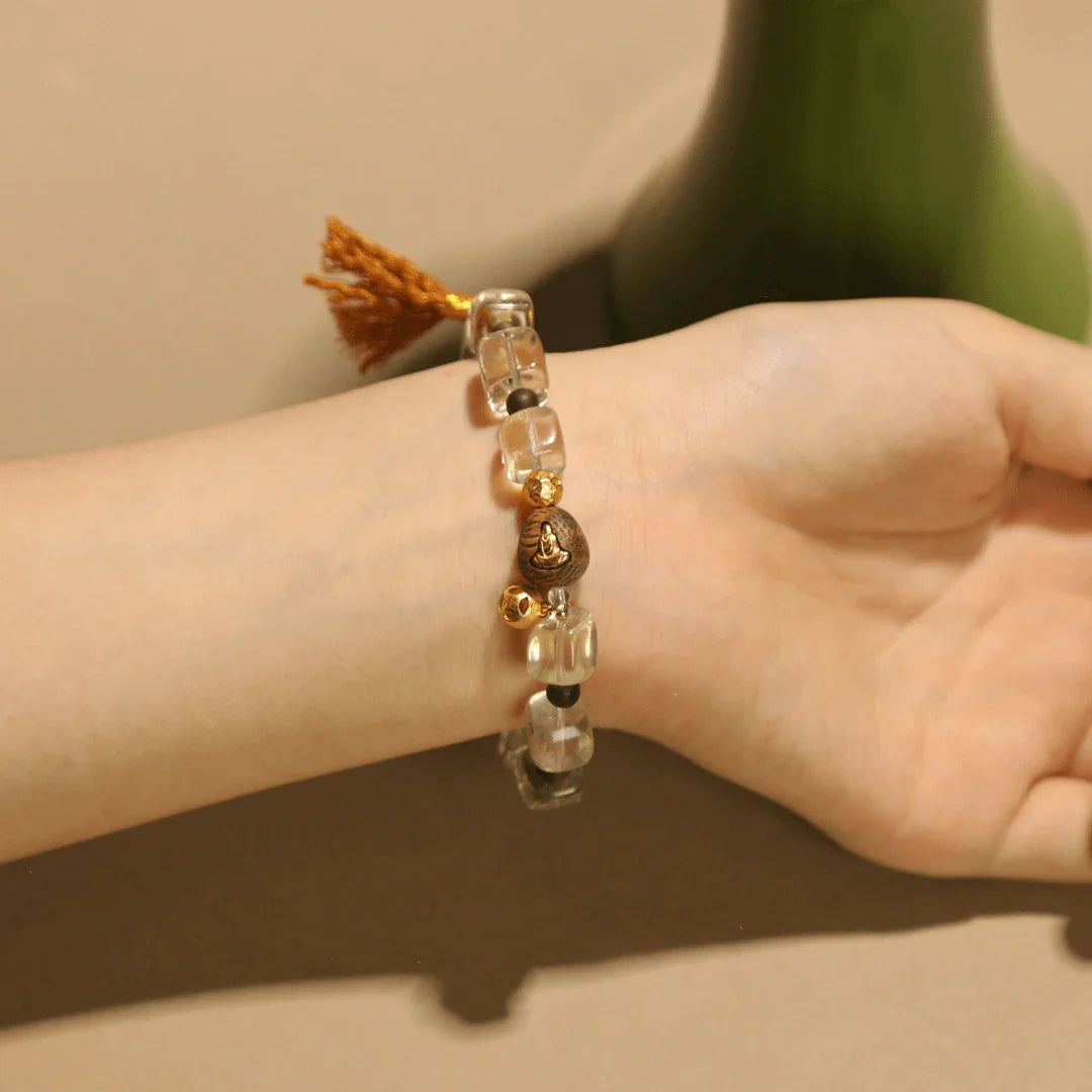 9mm Citrine & Agarwood Bracelet with Invisible Buddha and Coin Charm