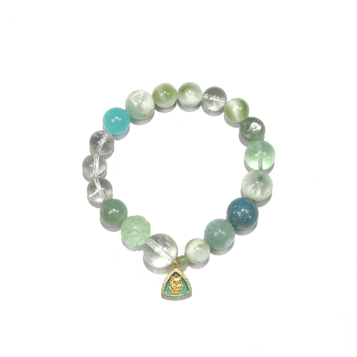 12mm Green Crystal Harmony Bracelet with Green Tara Pendant, Designed for Healing and Healh