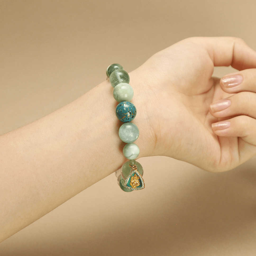12mm Green Crystal Harmony Bracelet with Green Tara Pendant