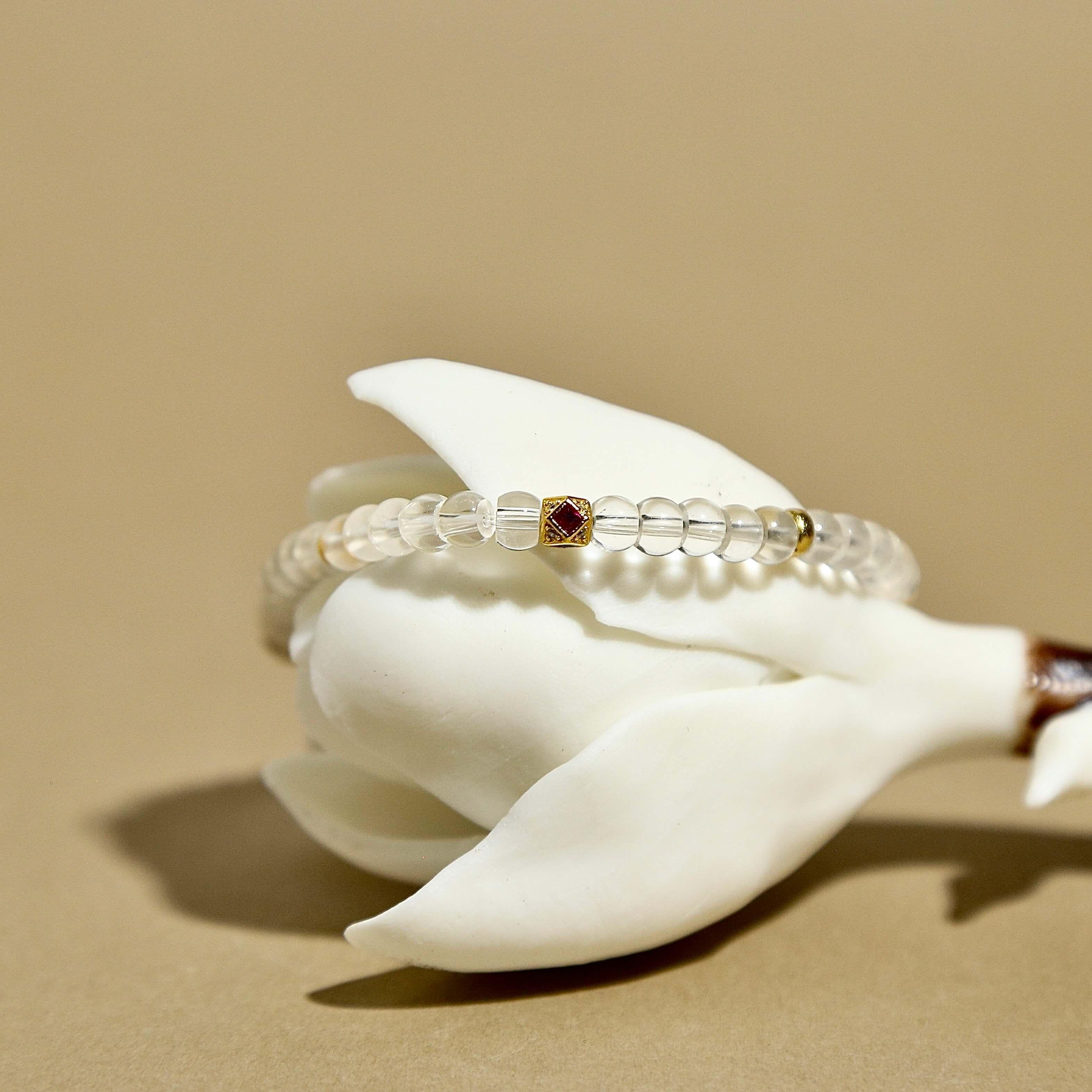 5mm Clear Quartz Bracelet with Aquamarine & Gold-Plated Tibetan Octagonal Beads