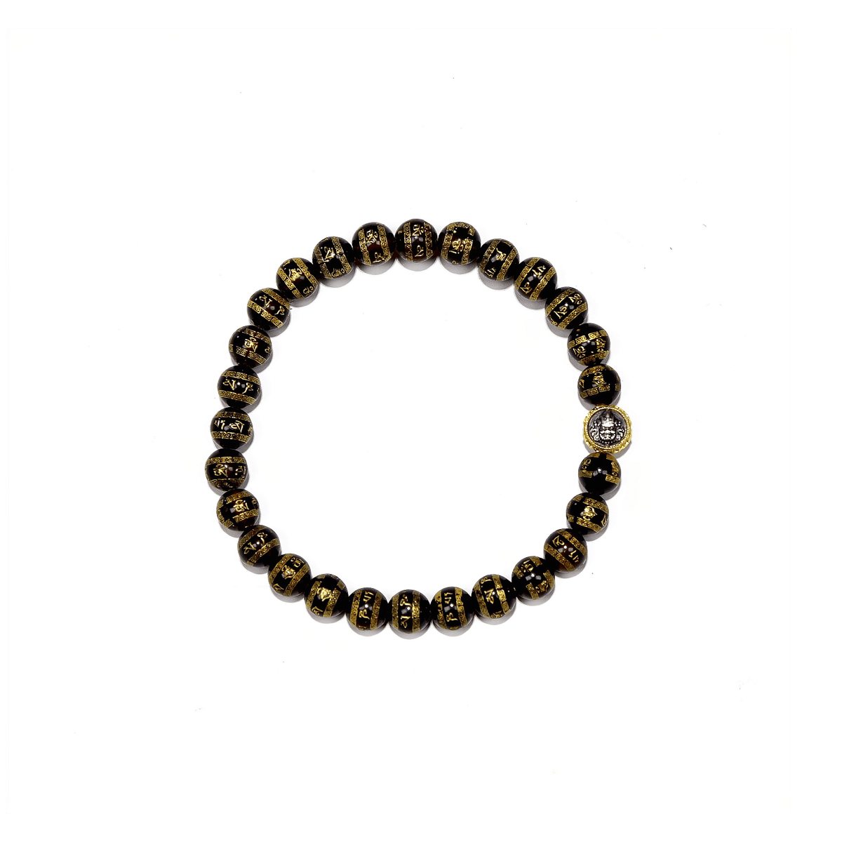 6.5mm Blood Amber Bracelet with Six-Word Mantra & Yellow Jambhala, Designed for Healing and Protection