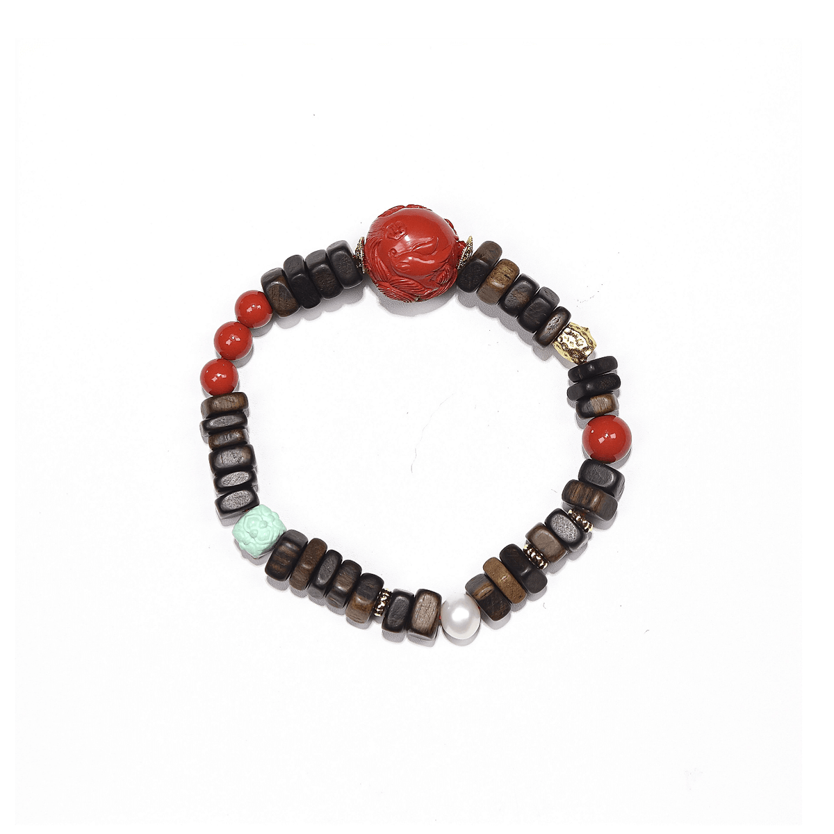 7mm Agarwood Bracelet with Cinnabar Fox & Lotus Agate